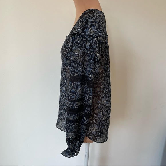 Veronica Beard Penny Floral-Print Black Multi Silk-Chiffon Habotai Blouse EUC 0 - Picture 5 of 12